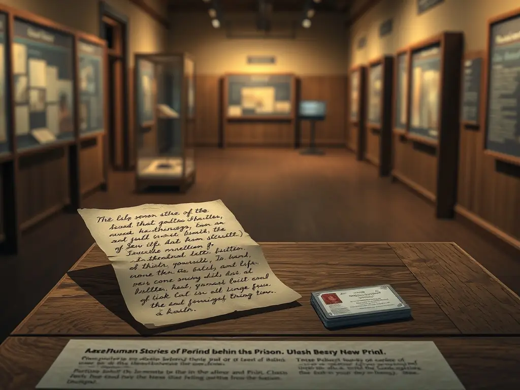 A photograph of a historical artifact on display in one of Kilmainham Gaol's exhibitions, showcasing a letter or personal item belonging to a former prisoner, emphasizing the human stories behind the prison's walls.
