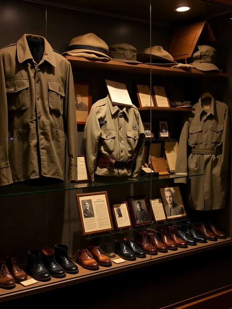 A display case featuring the prison uniforms and personal belongings of inmates at Kilmainham Gaol, providing a personal connection to their stories.
